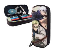YINGD Jujutsu Kaisen Season Pencil Case Brown Leather Pen Bag Student Stationery Pouch Holder Organizer for School Office Supplies for Kids Teen Adult