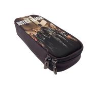 YINGD Justice League Unlimited Pencil Case Stylish Brown Leather Zipper Pouch for Students Artists Professionals