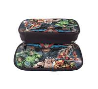 YINGD Justice League Unlimited Pencil Case Waterproof Leather Pen Holder with Elastic Bands for Security