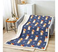 YINGD Kids Dog Fleece Blanket Kawaii Corgi With Christmas Hat Throw Blanket For Bed Sofa Xmas Pet Animal Sherpa Blanket Cute Cartoon Plush Fuzzy B 150CM X 125CM