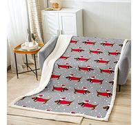 YINGD Kids Sausage Dog Fleece Blanket Cute Christmas Dog Puppy Throw Blanket For Bed Sofa Xmas Animal Sherpa Blanket Kawaii Style Plush Fuzzy Blan 150CM X 125CM