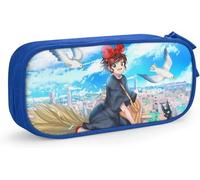 YINGD Kiki's Delivery Service Leather Pen Bag Portable Large Capacity Double Zipper Pencil Case for Office School Travel-Blue SAOE