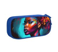 YINGD Large Capacity Pencil Case, Abstract Colorful African Woman Pattern Pencil Pouch 2 Compartments Pencil Bag