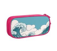 YINGD Large Capacity Pencil Case, Big Ocean Sea Japanese Wave Pattern Pencil Pouch 2 Compartments Pencil Bag