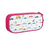 YINGD Large Capacity Pencil Case, Cute Cars Road Traffic Pattern Pencil Pouch 2 Compartments Pencil Bag