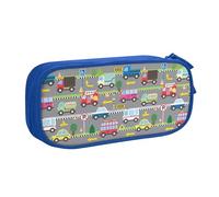 YINGD Large Capacity Pencil Case, Cute Cars Transportation Theme Pattern Pencil Pouch 2 Compartments Pencil Bag
