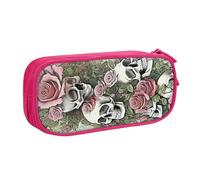 YINGD Large Capacity Pencil Case, Deadhead Roses Grateful Skulls Dead Skeleton Pattern Pencil Pouch 2 Compartments Pencil Bag