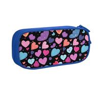 YINGD Large Capacity Pencil Case, Valentine Purple Hearts Love Pattern Pencil Pouch 2 Compartments Pencil Bag