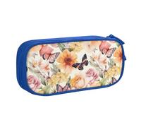 YINGD Large Capacity Pencil Case, Vintage Daisy Flowers Butterflies Pattern Pencil Pouch 2 Compartments Pencil Bag