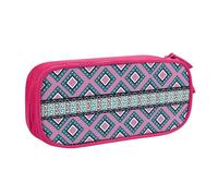 YINGD Large Capacity Pencil Case, Vintage Native Tribal Style Pink Pattern Pencil Pouch 2 Compartments Pencil Bag
