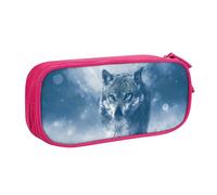 YINGD Large Capacity Pencil Case, Winter Animal Lonely Wolf Pattern Pencil Pouch 2 Compartments Pencil Bag