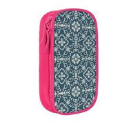 YINGD Large Storage Pencil Case, Blue Seamless Abstract Flowers Pattern with Zipper Large Capacity Pen Bag
