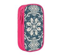 YINGD Large Storage Pencil Case, Blue Seamless Flower Pattern with Zipper Large Capacity Pen Bag