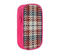 YINGD Large Storage Pencil Case, Scottish Style Stripes Pattern with Zipper Large Capacity Pen Bag