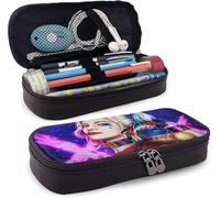 YINGD Leather Pencil Case Clown Girl H_Arley Q_uinn Pen Case Pouch Holder Stationery Cosmetic Makeup Double Zipper Bag for Adults Girls Boys School Office