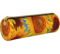 YINGD Leather Pencil Case Sunflowers-Vincent-Van-Gogh Holder Pouch Box Makeup Bag Organizer with Zipper for School Office