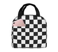 YINGD Lunch Bag Insulated Lunch Box Black and White Checkerboard Reusable Lunch Tote Box Bag Portable Leakproof Cool