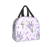 YINGD Lunch Bag Insulated Lunch Box Spring Lavender and Bows on Purple Reusable Lunch Tote Box Bag Portable Leakproo
