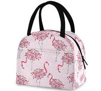 YINGD Lunch Bag Pink Flowers Flamingo Insulated Lunch Bag Large Capacity Handle Container Cooler Tote Bag