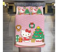YINGD Merry Christmas Hello Kitty 3 Piece Sets Full/Queen Size - Reversible Microfiber Quilts with Shams Soft Lightweight Bedspread Coverlet Comforter for All Season Bed Sheets