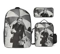YINGD Meryl Streep Backpack 3 in 1 Bundle Large Daypack Lunch Boxes and Pencil Holder for All