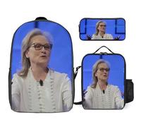 YINGD Meryl Streep Backpack Kit 17 Inch Daypack with Insulated Lunch Pouch and Multi Compartment Pencil Case
