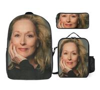 YINGD Meryl Streep Backpack Set Large Daypack Insulated Lunch Pouch Pencil Case