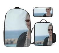 YINGD Meryl Streep Backpack with Matching Lunch Boxes and Pencil Case Three Piece School Bundle