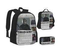 YINGD Michael Myers The Samhain Slaughter Newspaper Cartoon 3 PCS School Backpack Lightweight School Bookbag Lunchbox Pencil Bag Large Daypack