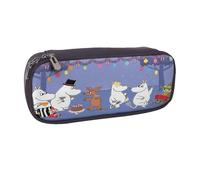 YINGD Moomin Falls in Love Comic Strip Pencil Case Stylish Brown Leather Zipper Pouch for Students Artists Professionals