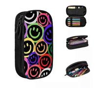YINGD Neon Smiley Faces Students Pencil Cases Large Capacity Pen Bags Box Storage Pouch for Boys Girls School Use