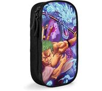 YINGD One Piece Samurai Roronoa Zoro Pencil Case D Custom Printing Large Capacity Double Zipper Pencil Pouch for Office School Travel-Black SAOE