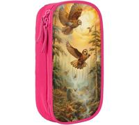 YINGD Owl Flying in The Forest Zipper Pencil case Large-Capacity Stationery Bag Suitable for School Office Boys and Girls