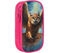 YINGD Owl Flying in The Forest Zipper Pencil case Large-Capacity Stationery Bag Suitable for School Office Boys and Girls