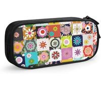 YINGD Panel Flowers Floral Retro Vintage Style Nature DIY Leaves Mod Midcentury Pencil Case Pencil Pouch Pencil Box Stationery Organizer Cosmetic Makeup Bag