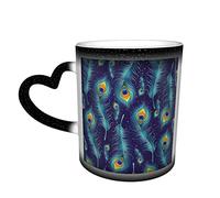 YINGD Peacock Feather Color Changing Mug in The Sky Ceramic Heat Sensitive Cup for Mother's Day Father's Day Latte Mugs Heat Sensitive Design for Gifts Offi