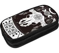 YINGD Pencil Case Mystic Geometry Cow Skull Native Black
