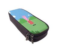 YINGD Peppa Pig Pencil Case Slim Brown Leather Pen Organizer with Secure Zipper & Inner Pockets