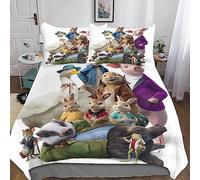 YINGD Peter Rabbit Bedding Set Cover Duvet Cover 3D Bedspread 3 Pieces Movie Characters Quilt Cover with Zipper Closure Soft Microfiber for Kids Children Double
