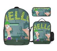 YINGD Phineas and Ferb Backpack School Solar Set Three Piece Space Combo