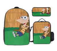 YINGD Phineas and Ferb Backpack Study Mars Rover System Planetary Bookbag with Red Planet Lunch