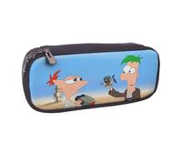 YINGD Phineas and Ferb Pencil Case Elegant Brown Leather Zip Bag for Pens Markers & Office Supplies