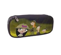 YINGD Phineas and Ferb Pencil Case Stylish Leather Bag with Multi-Compartment Design for Organization