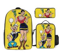 YINGD Popeye The Sailor Backpack Set for School Includes Large Bookbag Insulated Lunchbox and Zippered Pencil Bag