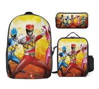 YINGD Power Rangers The Animated Series Backpack 3 in 1 Combo Spacious Bookbag Convenient Lunch Tote and Functional Pencil Pouch Set