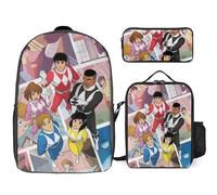 YINGD Power Rangers The Animated Series Backpack and Lunch Tote Combo with Pencil Case Lightweight for School or Office