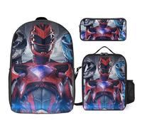 YINGD Power Rangers The Animated Series Backpack Combo for Students Includes Bookbag Lunch Tote and Multi Compartment Pen Bag