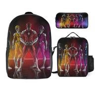 YINGD Power Rangers The Animated Series Backpack Combo Lightweight 17 Inch Daypack with Snack Bag and Multi Compartment Pen Case