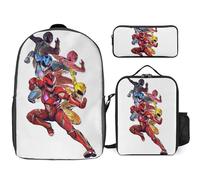 YINGD Power Rangers The Animated Series Backpack Essentials Three Piece Set Bookbag Snack Tote and Pen Holder for Kids
