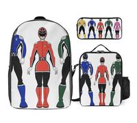 YINGD Power Rangers The Animated Series Backpack for Kids and Adults Includes Bookbag Lunch Carrier and Stationery Case Combo